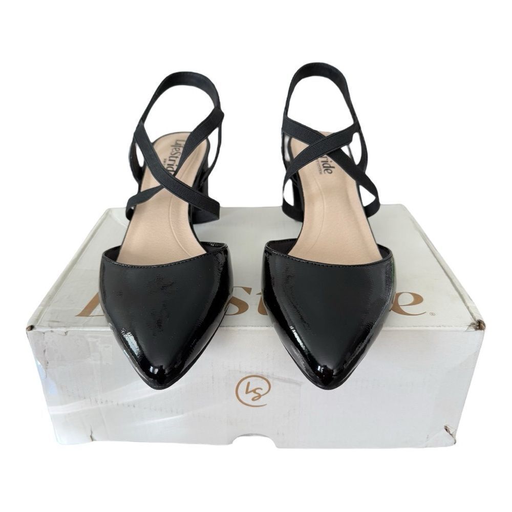 LifeStride April Black Patent Slingback Pumps Heels 6.5 Wide New In Box - Picture 2 of 15